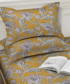 Mustard Paisley Bloom Cotton Double Bedsheet with Pillow Covers
