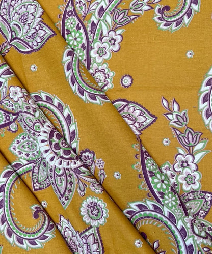 Mustard Paisley Bloom – 130 GSM Cotton Fitted Bedsheet With Pillow Cover