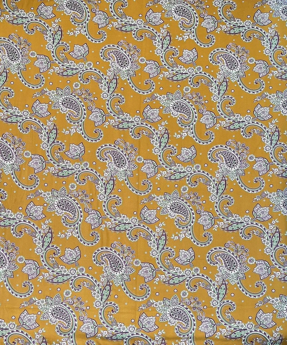 Mustard Paisley Bloom Cotton Double Bedsheet with Pillow Covers