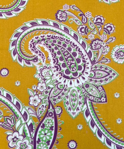 Mustard Paisley Bloom – 130 GSM Cotton Fitted Bedsheet With Pillow Cover