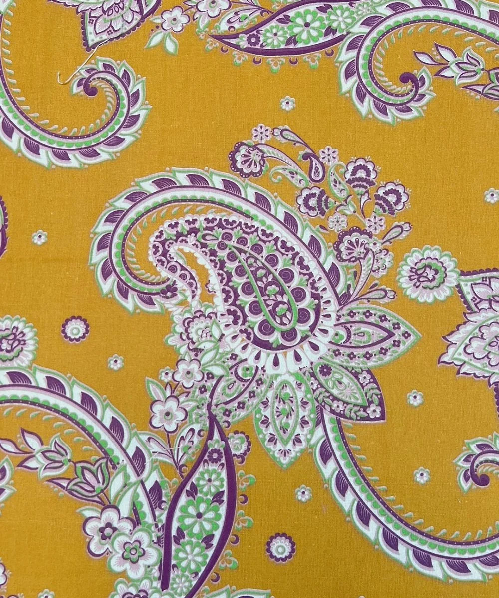 Mustard Paisley Bloom Cotton Double Bedsheet with Pillow Covers