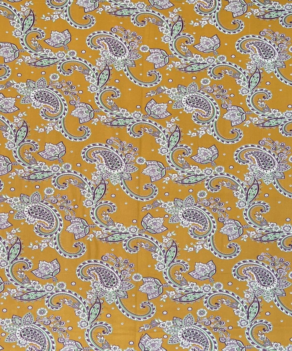 Mustard Paisley Bloom – 130 GSM Cotton Fitted Bedsheet With Pillow Cover
