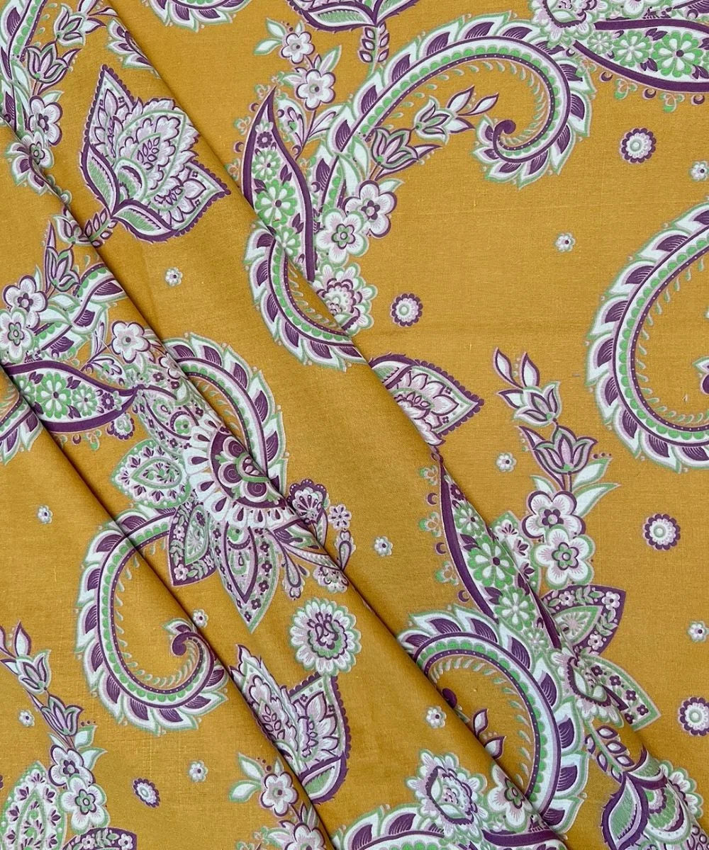 Mustard Paisley Bloom Cotton Double Bedsheet with Pillow Covers