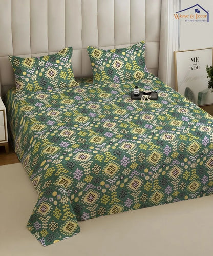 Teal Nordic Geometric Cotton Double Bedsheet with Pillow Covers