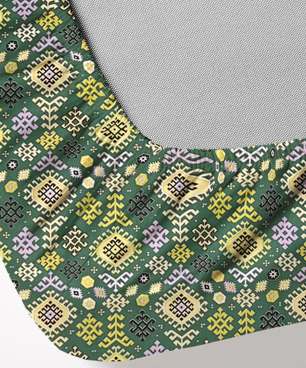 Teal Nordic Geometric  – 130 GSM Cotton Fitted Bedsheet With Pillow Cover