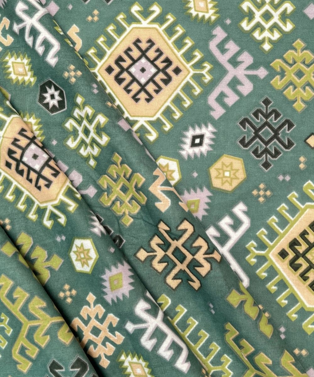 Teal Nordic Geometric  – 130 GSM Cotton Fitted Bedsheet With Pillow Cover