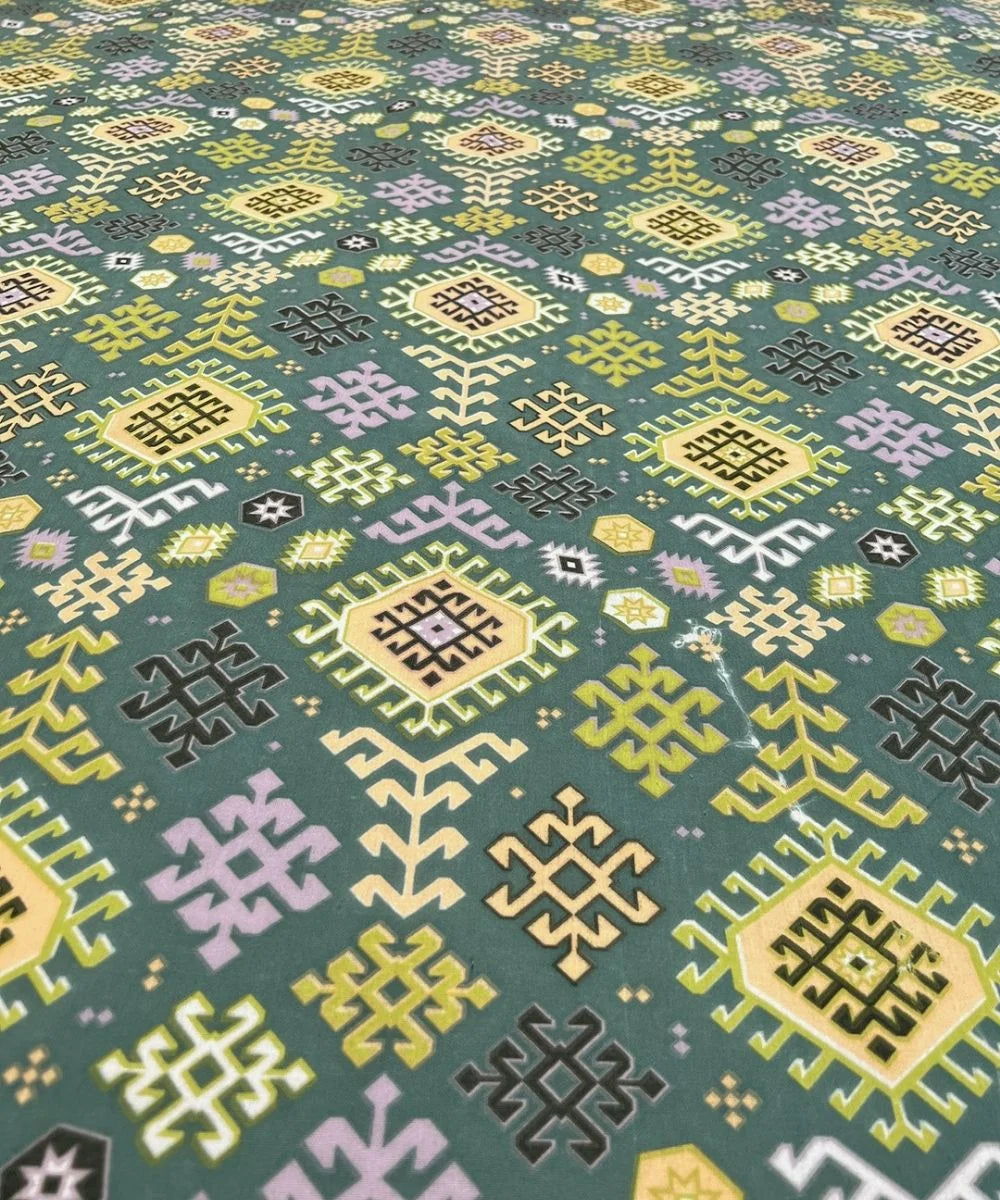 Teal Nordic Geometric Cotton Double Bedsheet with Pillow Covers