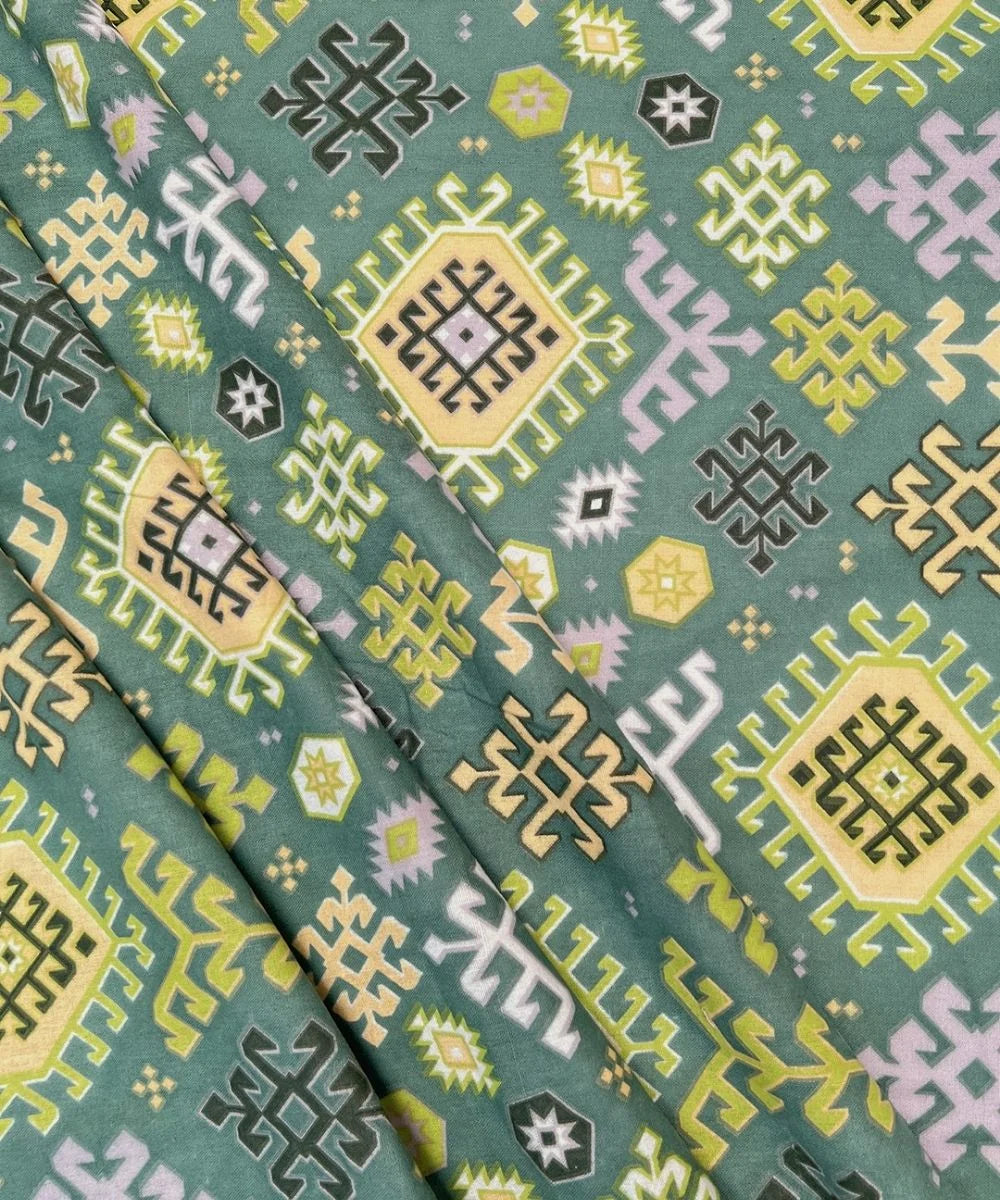 Teal Nordic Geometric Cotton Double Bedsheet with Pillow Covers