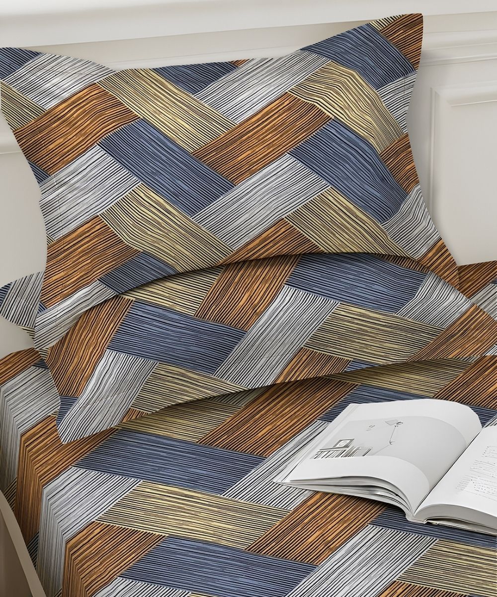 Rust Striped  – 130 GSM Cotton Fitted Bedsheet With Pillow Cover