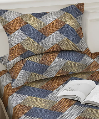 Rust Striped  – 130 GSM Cotton Fitted Bedsheet With Pillow Cover