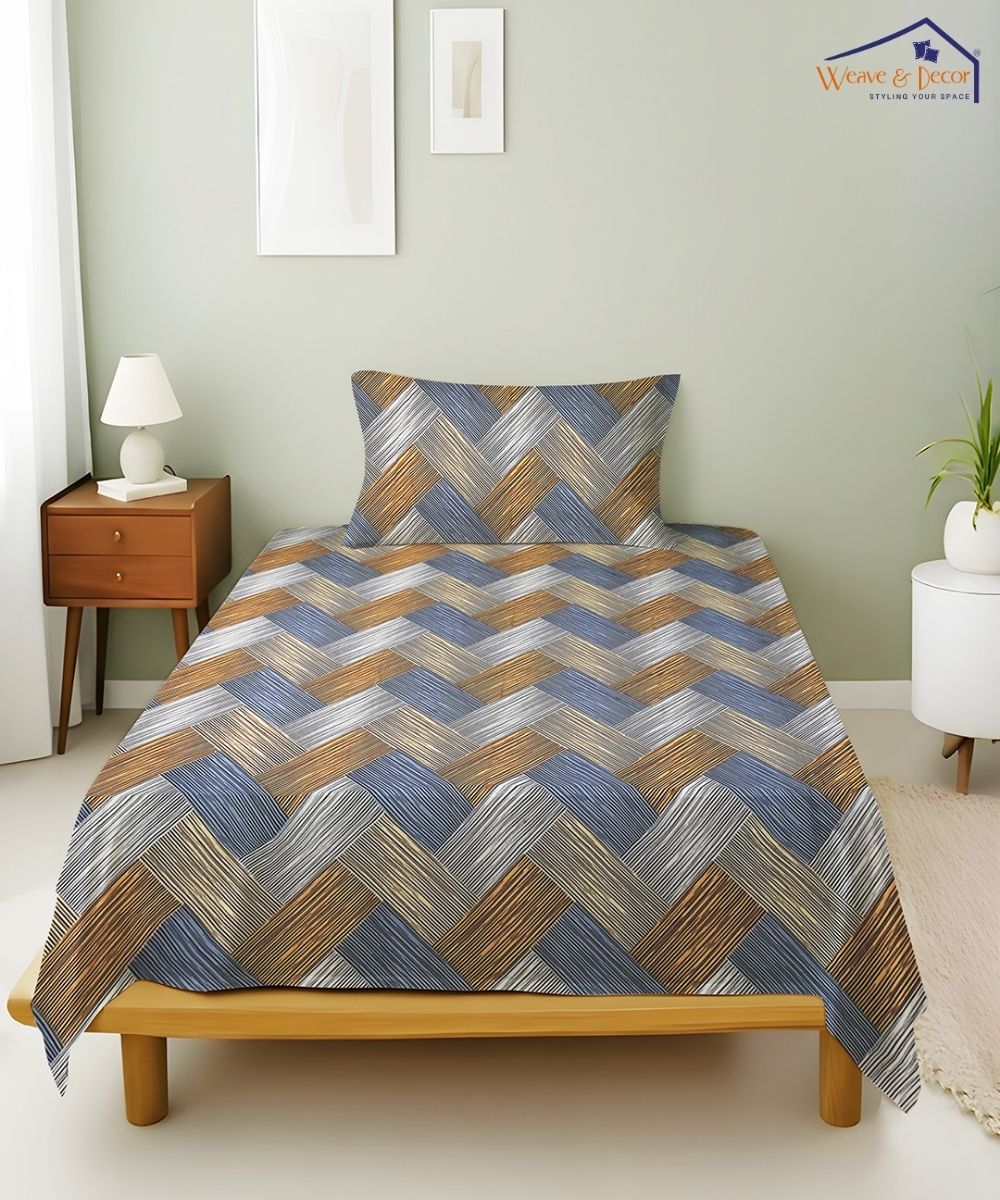 Rust Striped Cotton Single Bedsheet With 1 Pillow Cover