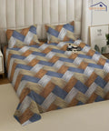 Rust Striped Cotton Double Bedsheet with Pillow Covers