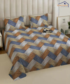 Rust Striped Cotton Double Bedsheet with Pillow Covers