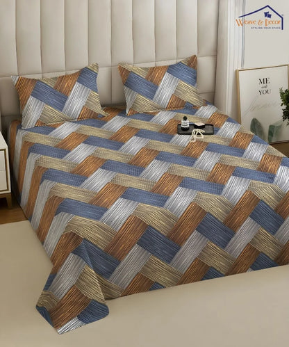 Rust Striped Cotton Double Bedsheet with Pillow Covers