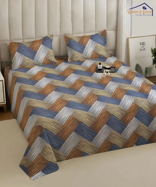 Rust Striped Cotton Double Bedsheet with Pillow Covers
