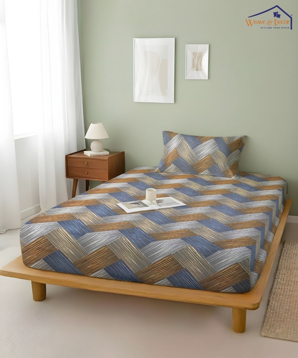 Rust Striped  – 130 GSM Cotton Fitted Bedsheet With Pillow Cover