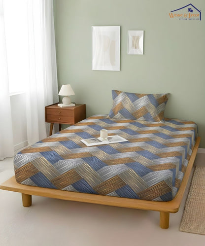 Rust Striped  – 130 GSM Cotton Fitted Bedsheet With Pillow Cover