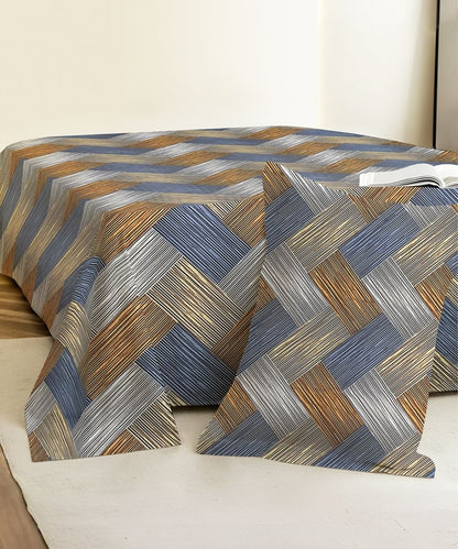 Rust Striped Cotton Single Bedsheet With 1 Pillow Cover