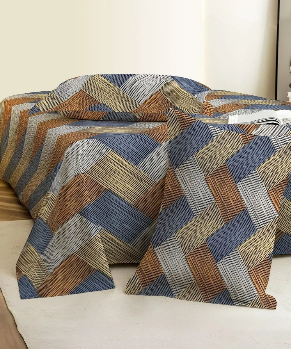 Rust Striped Cotton Double Bedsheet with Pillow Covers