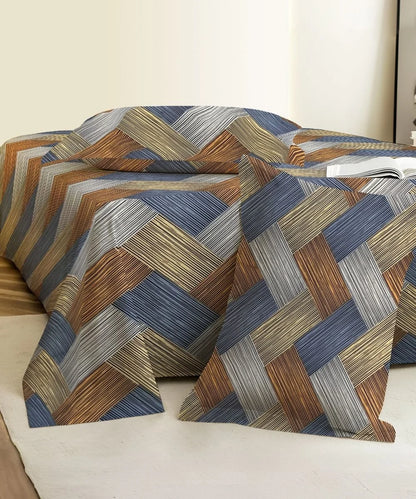 Rust Striped Cotton Double Bedsheet with Pillow Covers