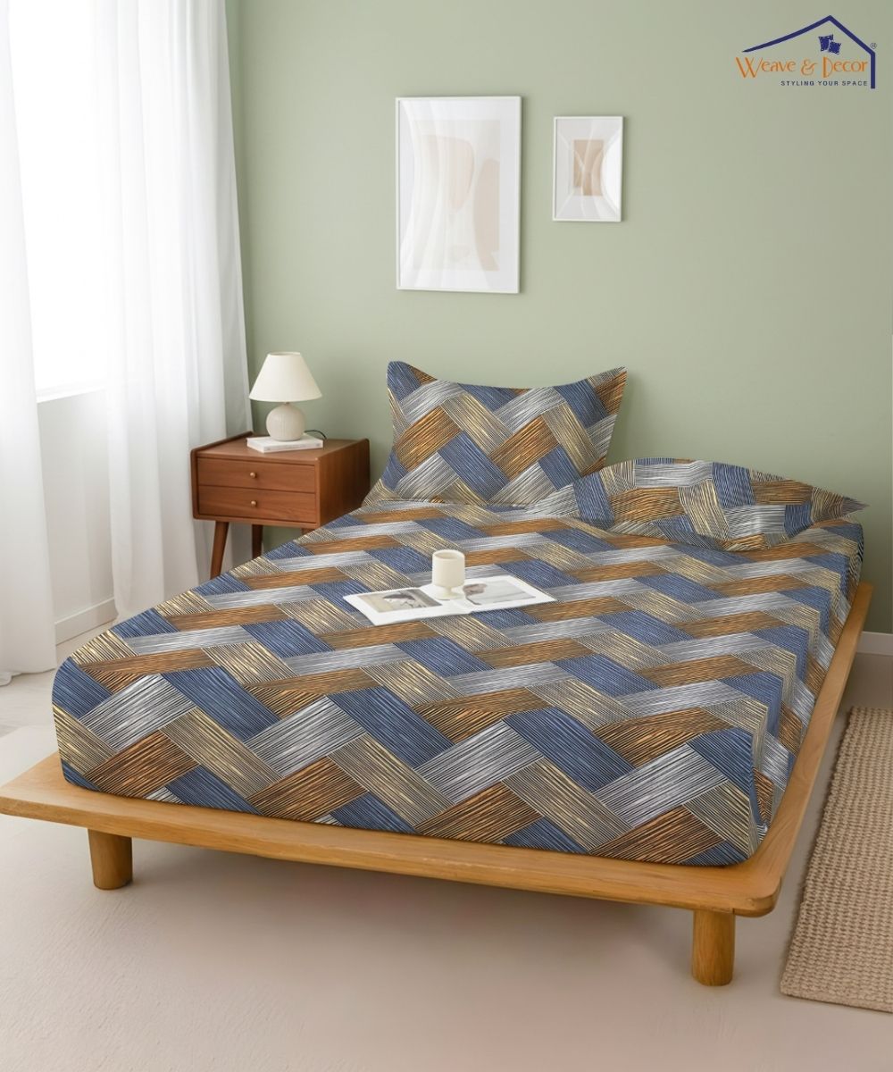 Rust Striped  – 130 GSM Cotton Fitted Bedsheet With Pillow Cover