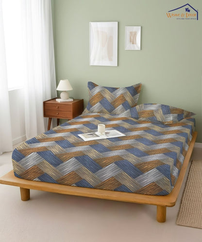 Rust Striped  – 130 GSM Cotton Fitted Bedsheet With Pillow Cover