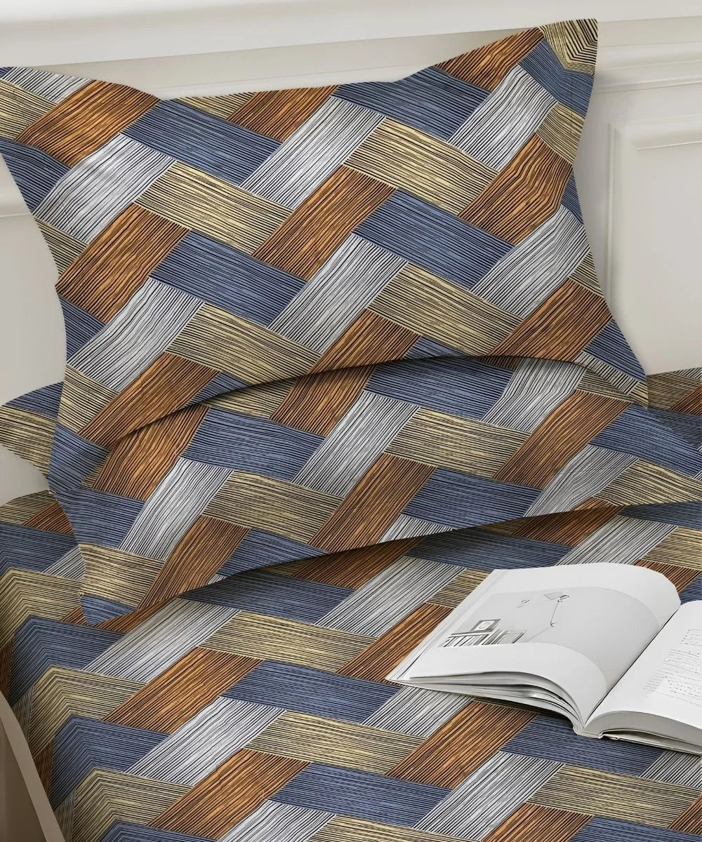 Rust Striped Cotton Double Bedsheet with Pillow Covers