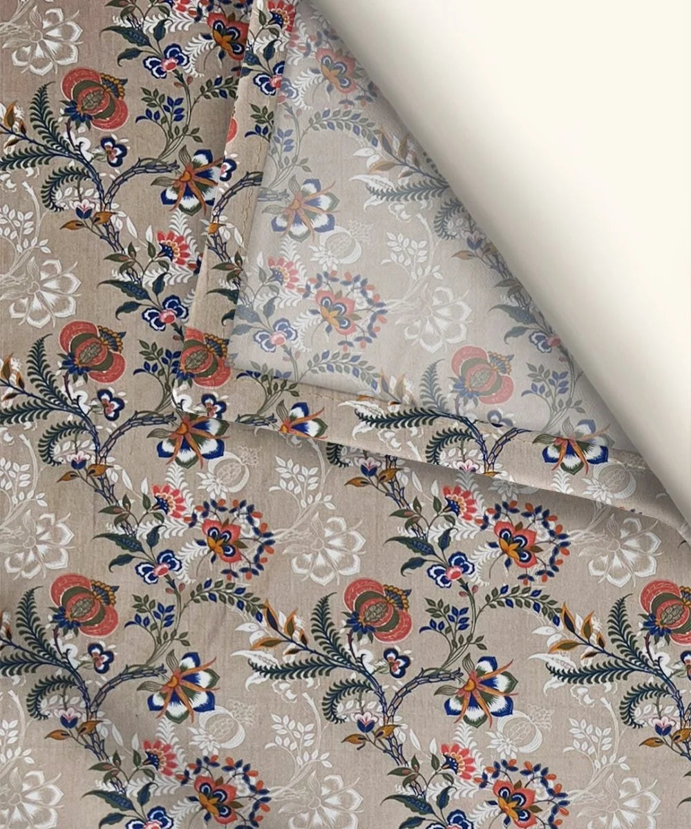 Beige Floral Trail Cotton Double Bedsheet with Pillow Covers