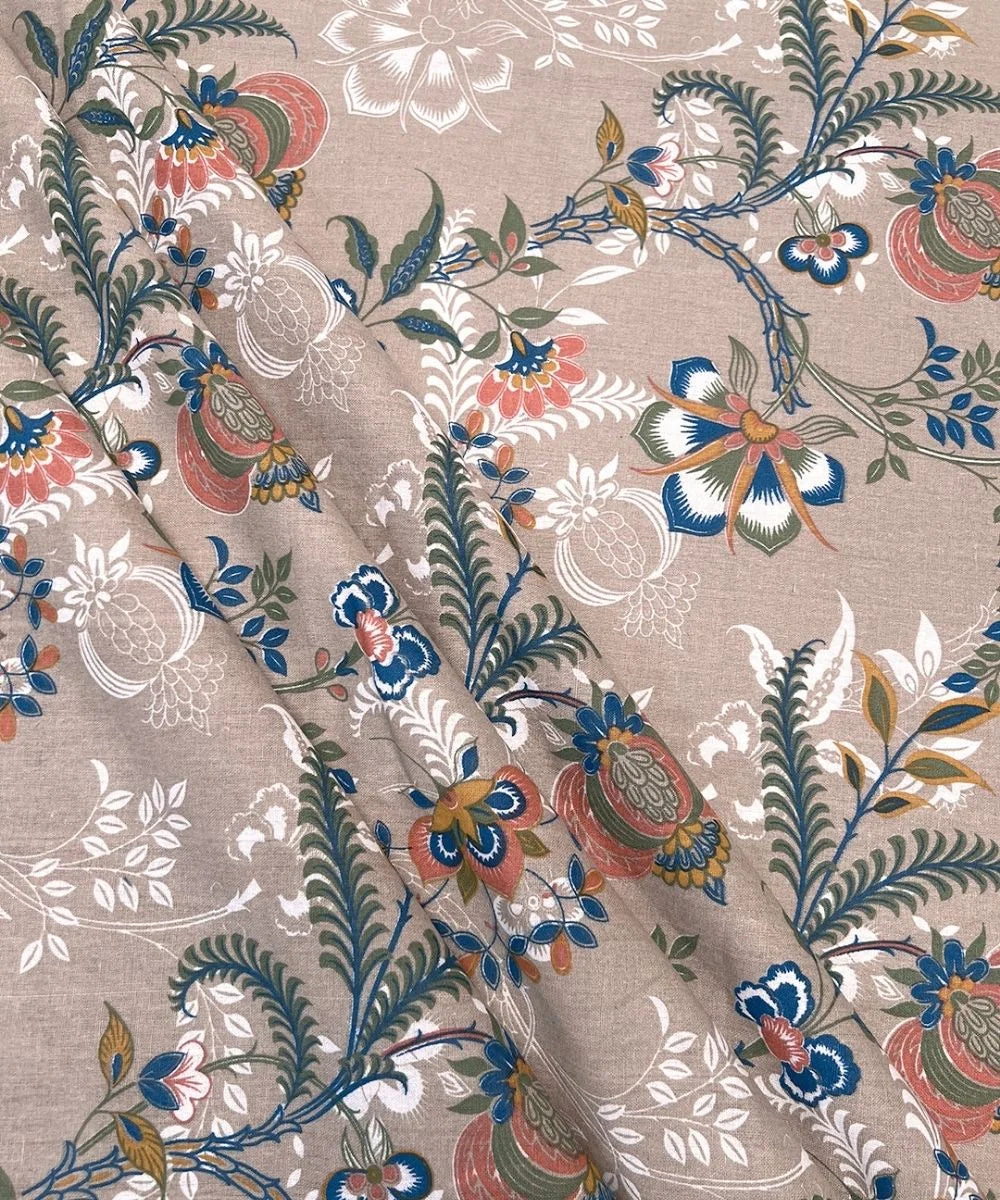 Beige Floral Trail Cotton Double Bedsheet with Pillow Covers