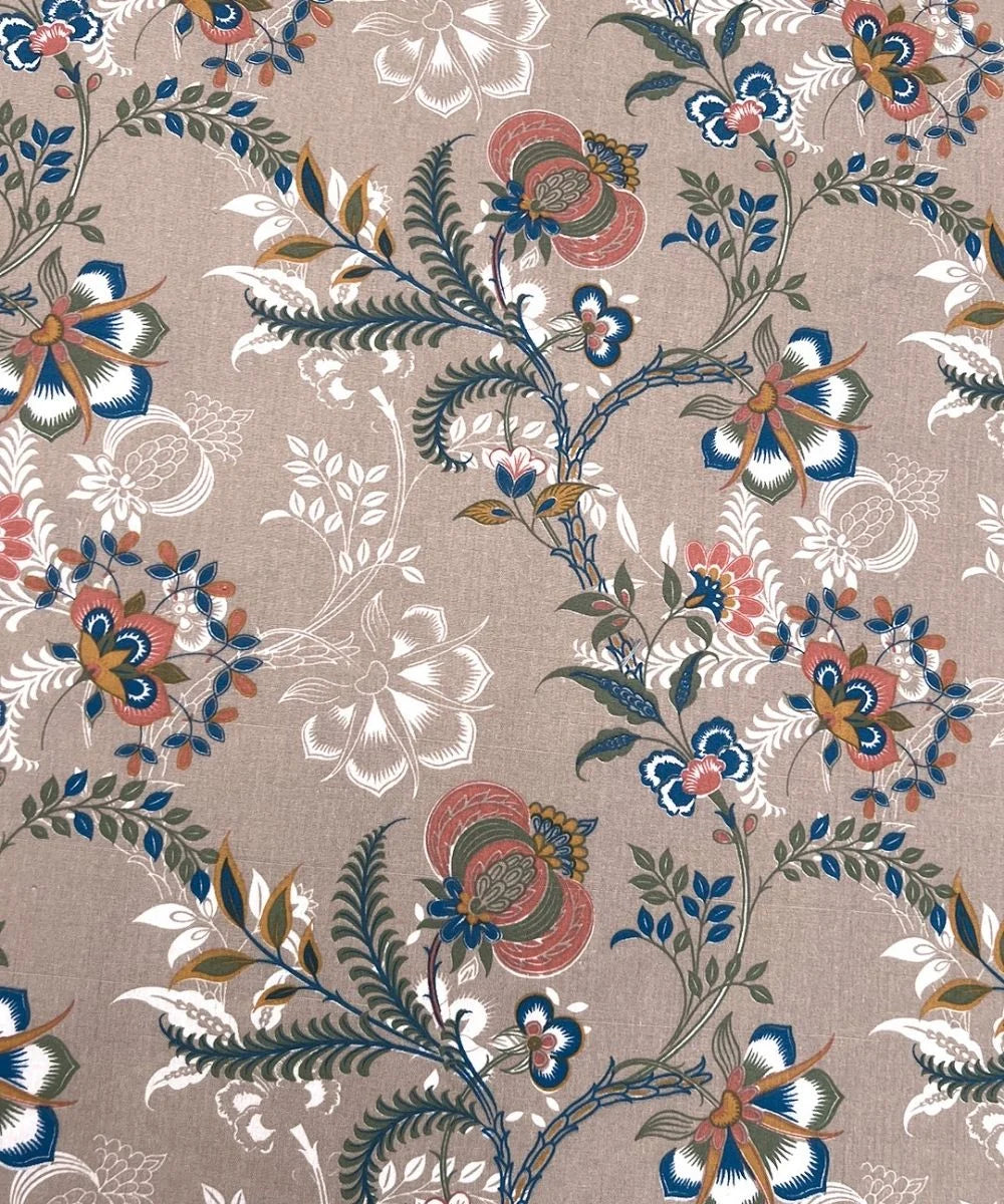 Beige Floral Trail Cotton Double Bedsheet with Pillow Covers