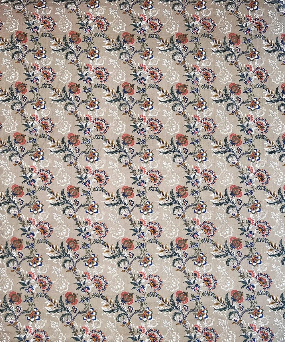 Beige Floral Trail Cotton Double Bedsheet with Pillow Covers