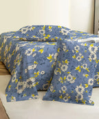 Sky Bloom Floral Cotton Double Bedsheet with Pillow Covers