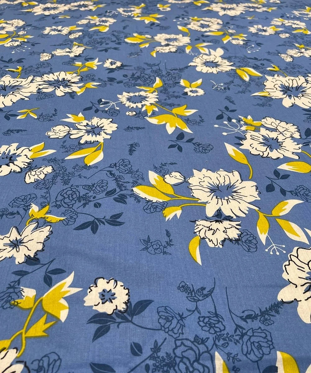 Sky Bloom Floral Cotton Double Bedsheet with Pillow Covers