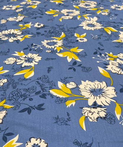Sky Bloom Floral – 130 GSM Cotton Fitted Bedsheet With Pillow Cover