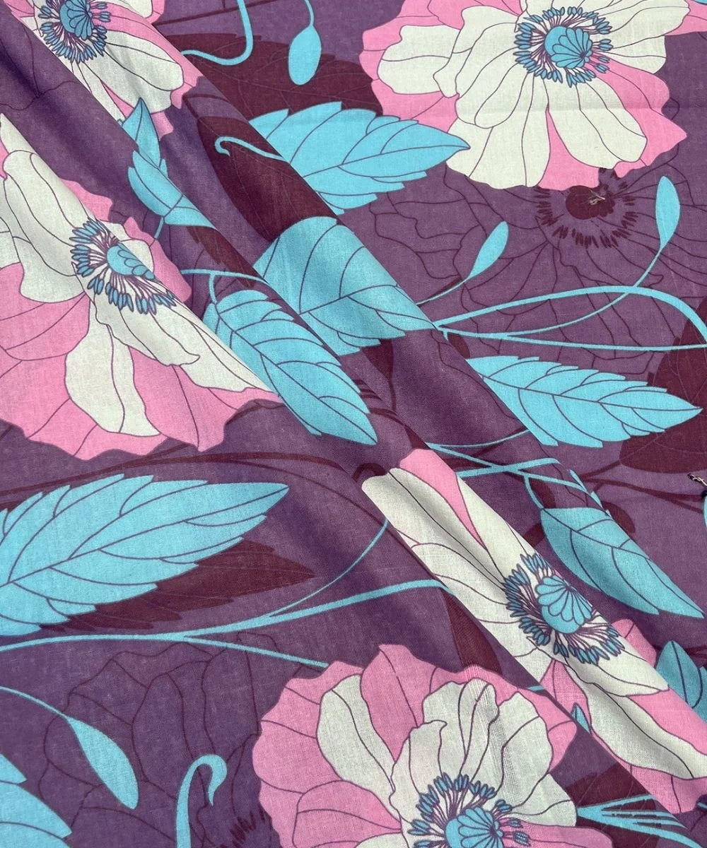 Purple Blossom Floral Cotton Double Bedsheet with Pillow Covers