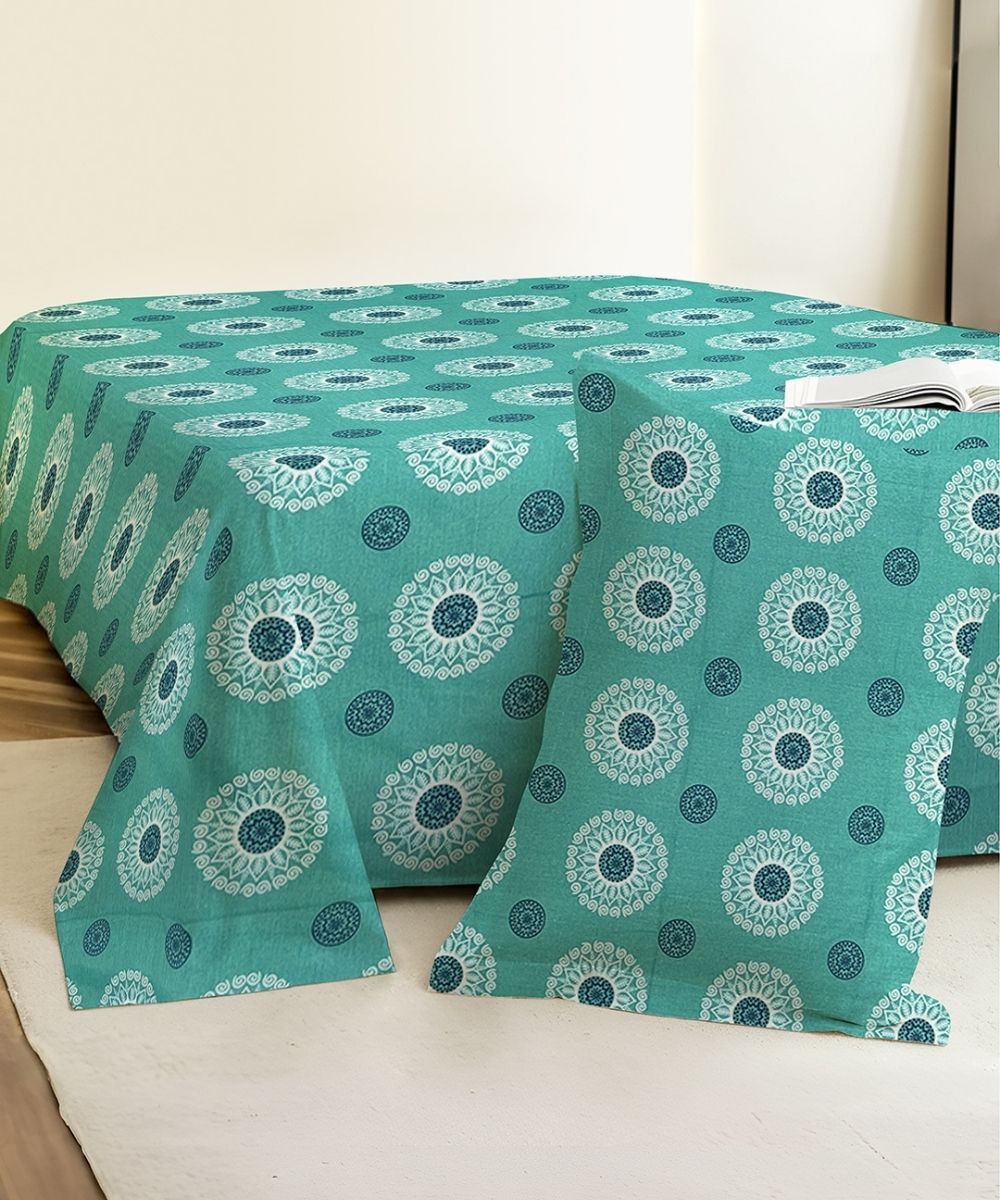 Mint Paisley Elegance  – 130 GSM Cotton Single Bedsheet With Pillow Cover |90x60 inches