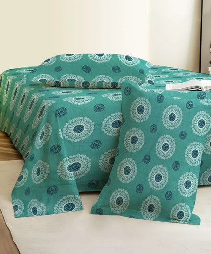 Mint Paisley Elegance Cotton Double Bedsheet with Pillow Covers
