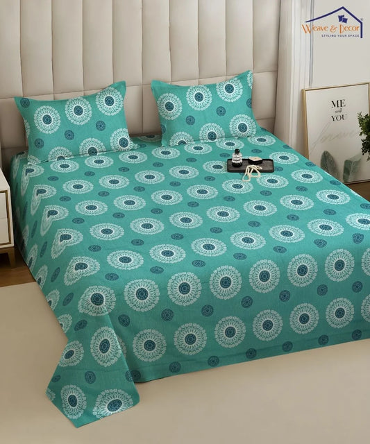 Mint Paisley Elegance Cotton Double Bedsheet with Pillow Covers