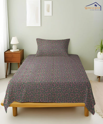 Dark Olive Paisley Elegance Cotton Single Bedsheet With 1 Pillow Cover