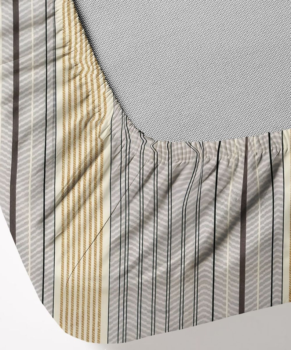 Urban Stripe Elegance Fitted Bedsheet With Pillow Cover