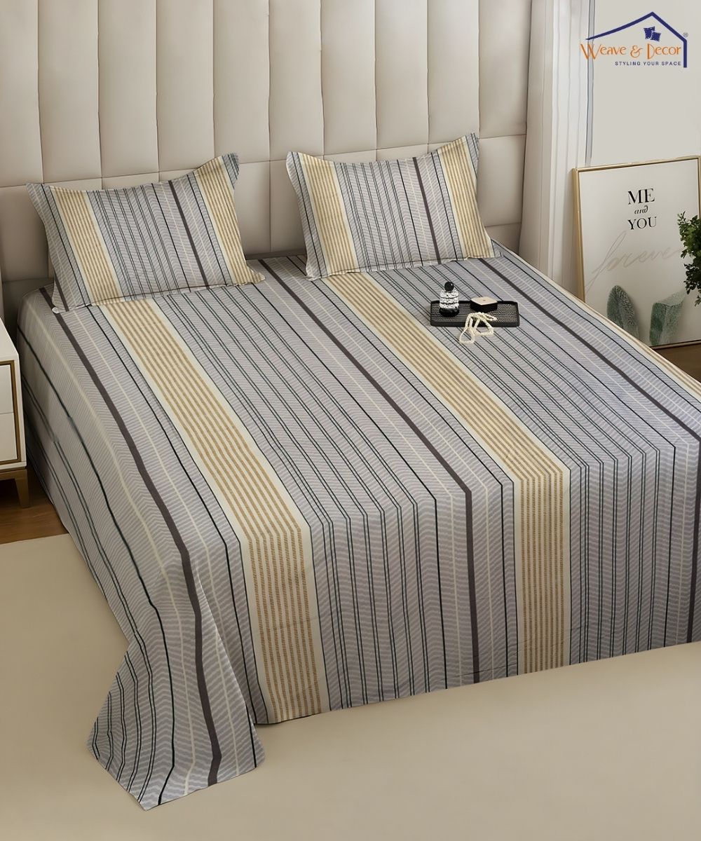 Urban Stripe Elegance Fitted Bedsheet With Pillow Cover