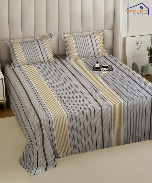 Urban Stripe Elegance Fitted Bedsheet With Pillow Cover