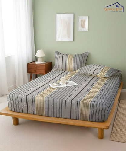 Urban Stripe Elegance Fitted Bedsheet With Pillow Cover