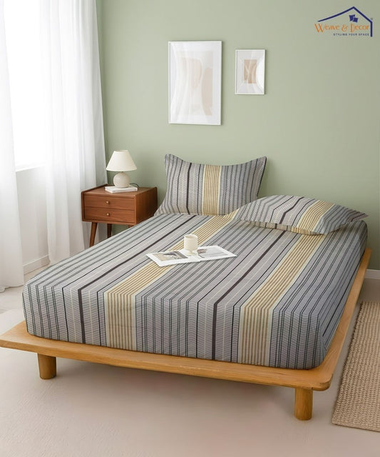 Urban Stripe Elegance Fitted Bedsheet With Pillow Cover