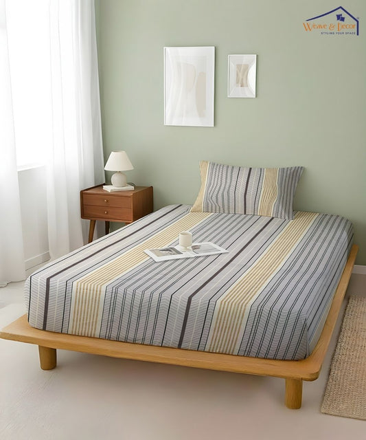 Urban Stripe Elegance Fitted Bedsheet With Pillow Cover