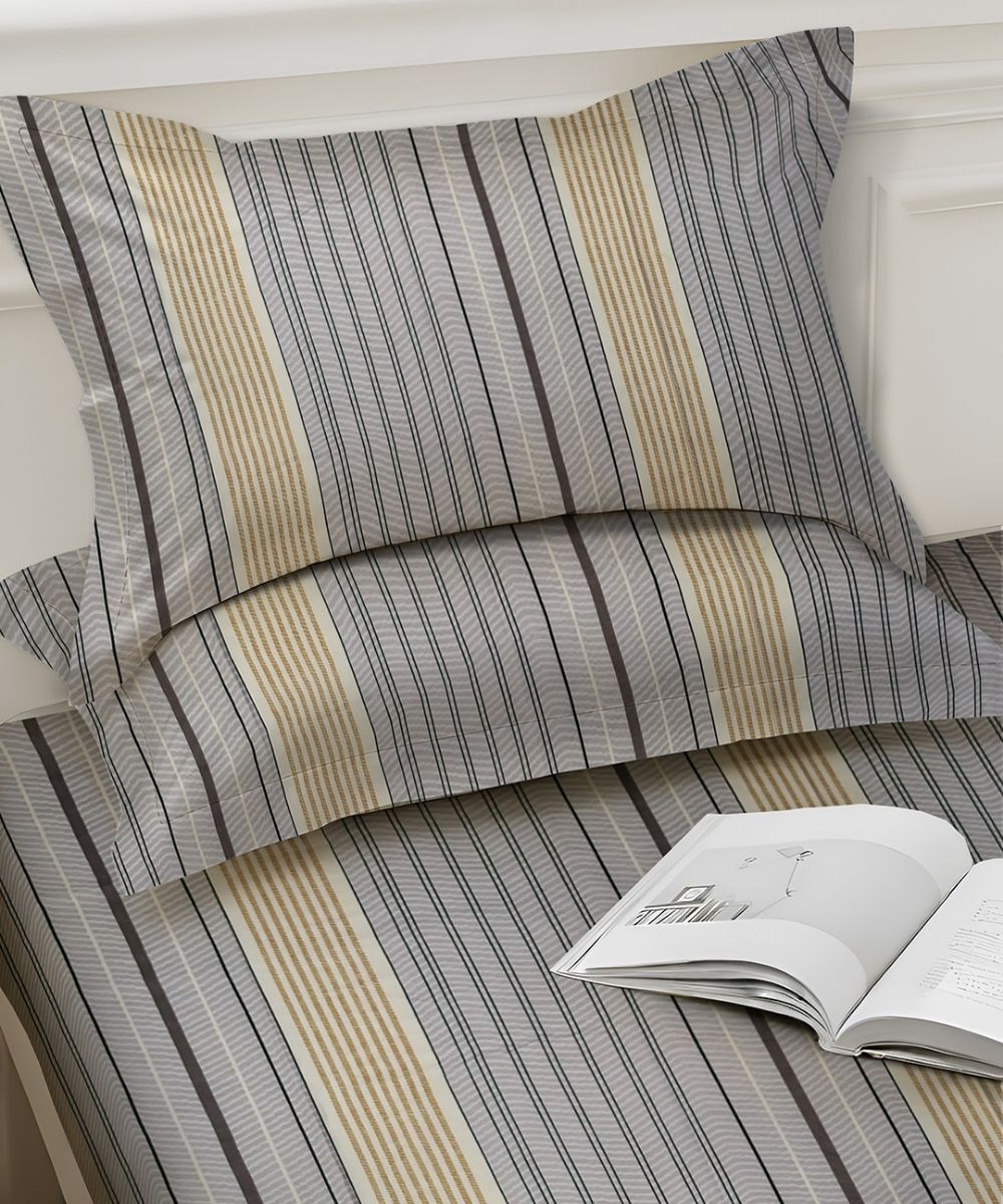 Urban Stripe Elegance Fitted Bedsheet With Pillow Cover
