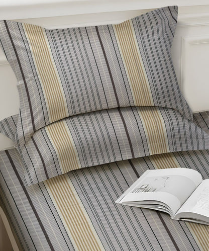 Urban Stripe Elegance Fitted Bedsheet With Pillow Cover
