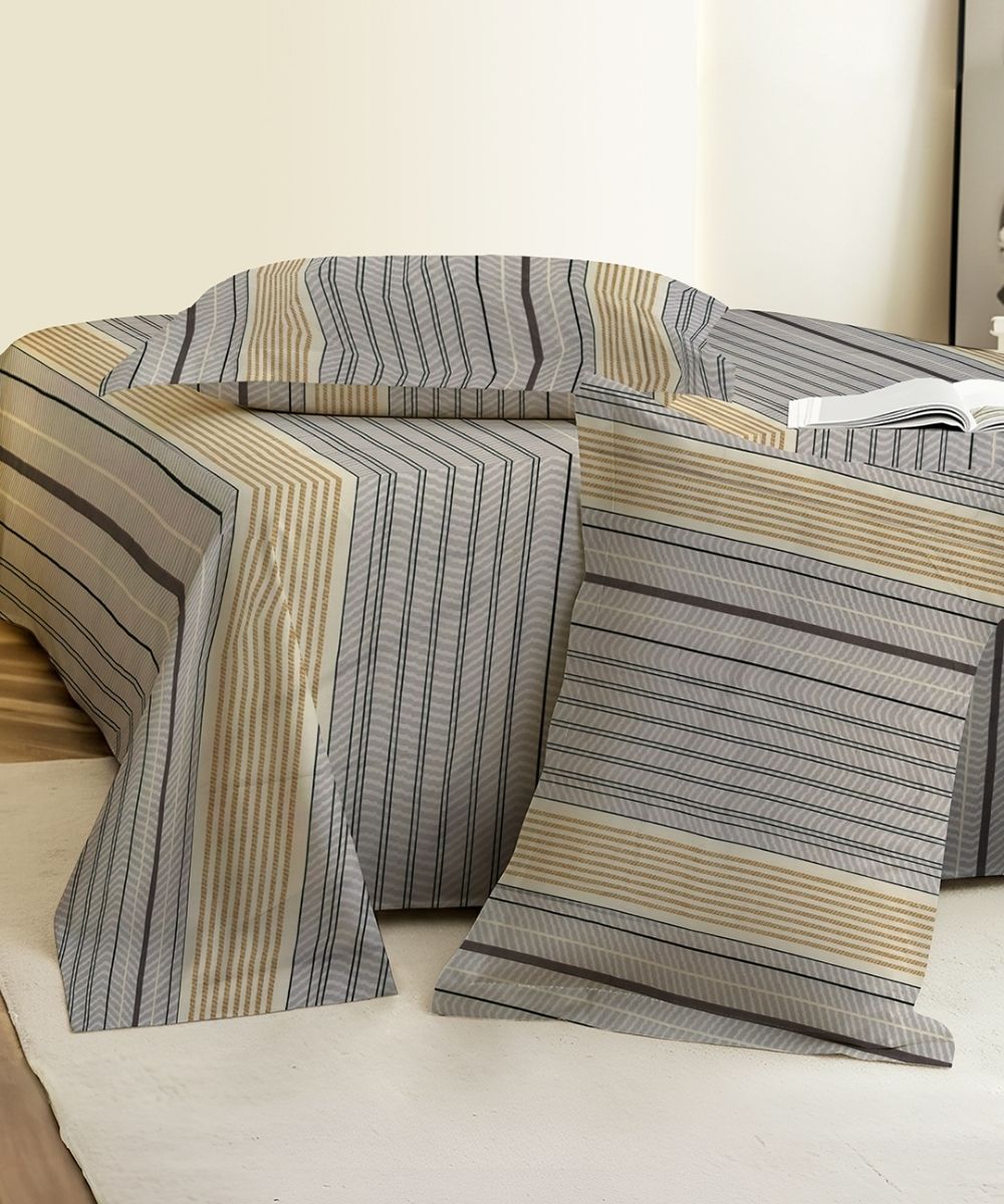 Urban Stripe Elegance Fitted Bedsheet With Pillow Cover