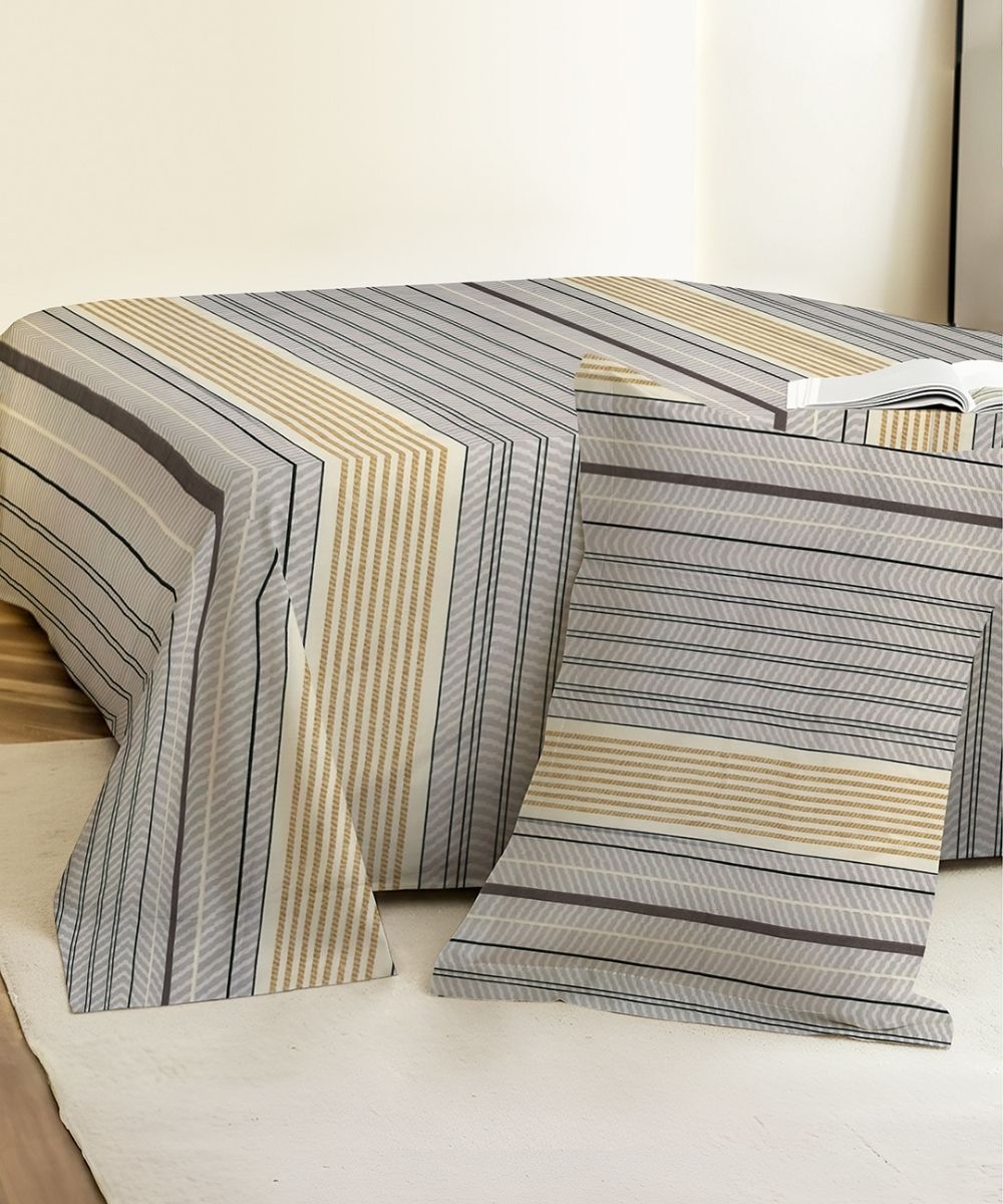 Urban Stripe Elegance Fitted Bedsheet With Pillow Cover