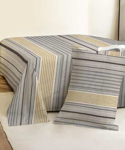 Urban Stripe Elegance Fitted Bedsheet With Pillow Cover